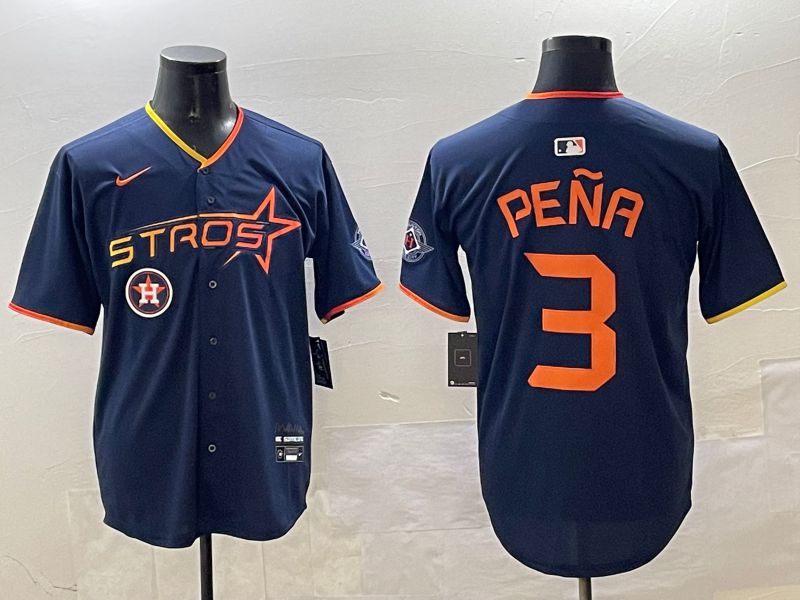 Men Houston Astros 3 Pena Drak Blue Three generations Joint Name 2025 Nike MLB Jersey style 10